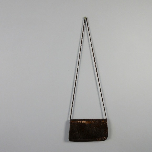 Vintage Brown Beaded Evening Bag Purse Shoulder Bag Party Cocktail Clutch 328 - Picture 9 of 14